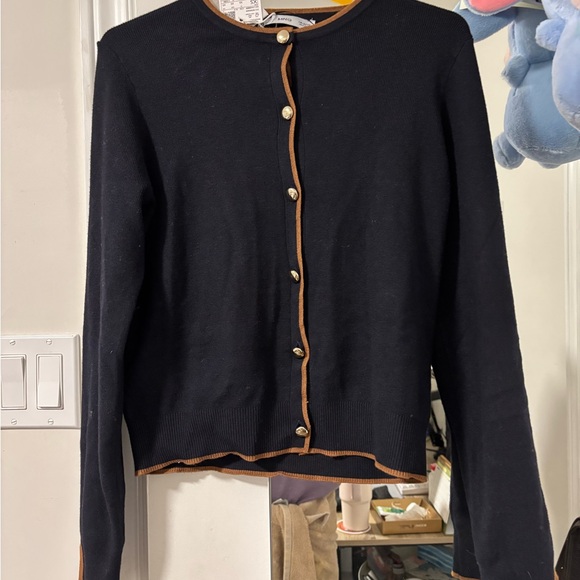 Mango Black Cardigan with Brown Trim. New with tag - Picture 4 of 10
